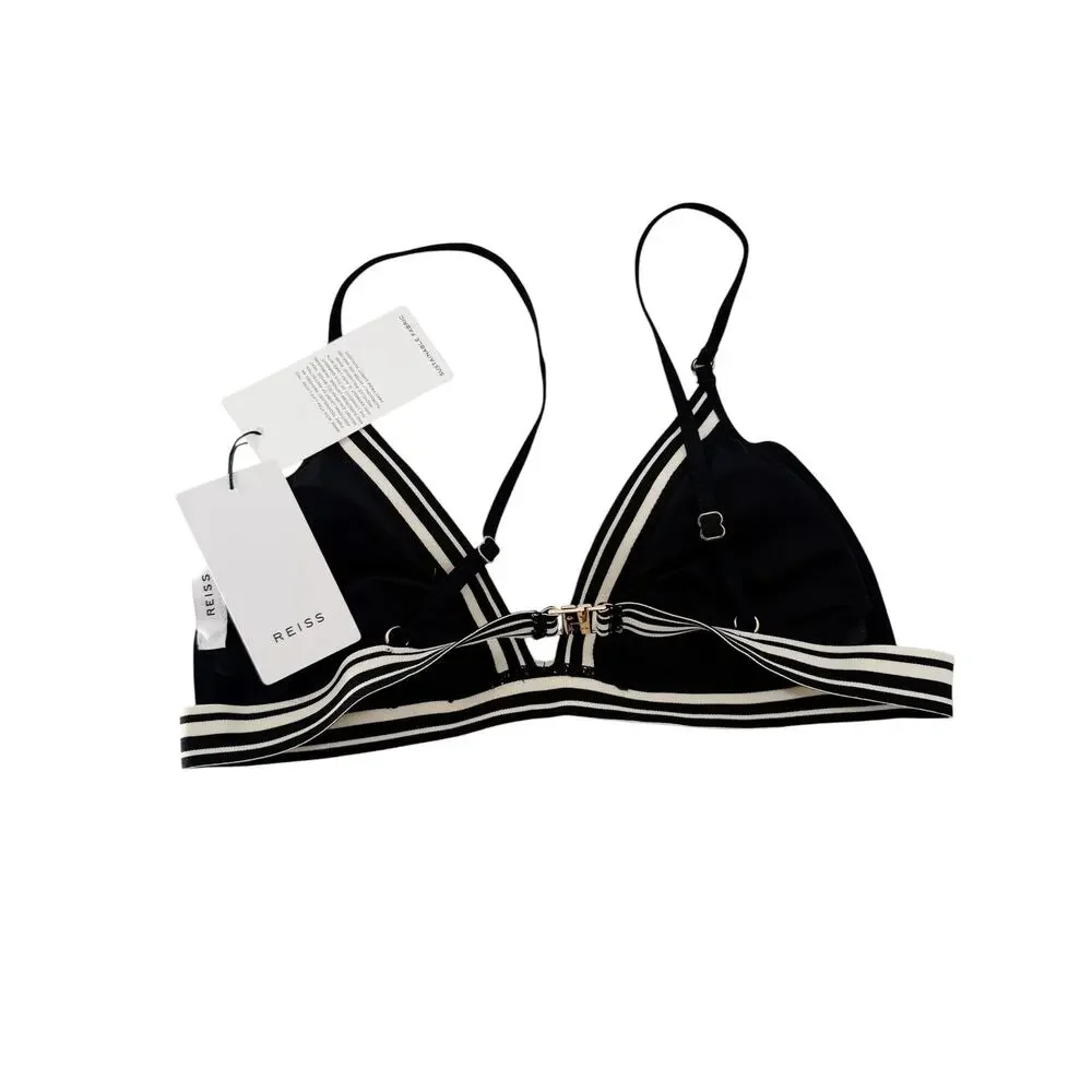 REISS Faith Triangle Contrast Trim Bikini Top Size 6 Black NEW $85 Swimwear